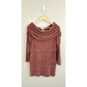 Patrizia Luca Sweater Dress Tunic Heathered Rust Orange Sz M Ruching Cowl Neck